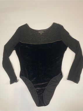 Vintage Christian Dior Le Connoisseur Black Velvet Mesh Bodysuit Union Made L